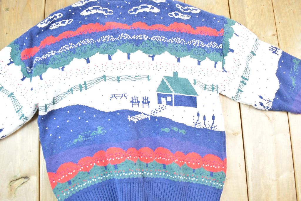 Vintage 1990s Farm House Theme Full Button Down Knit Crewneck Sweater