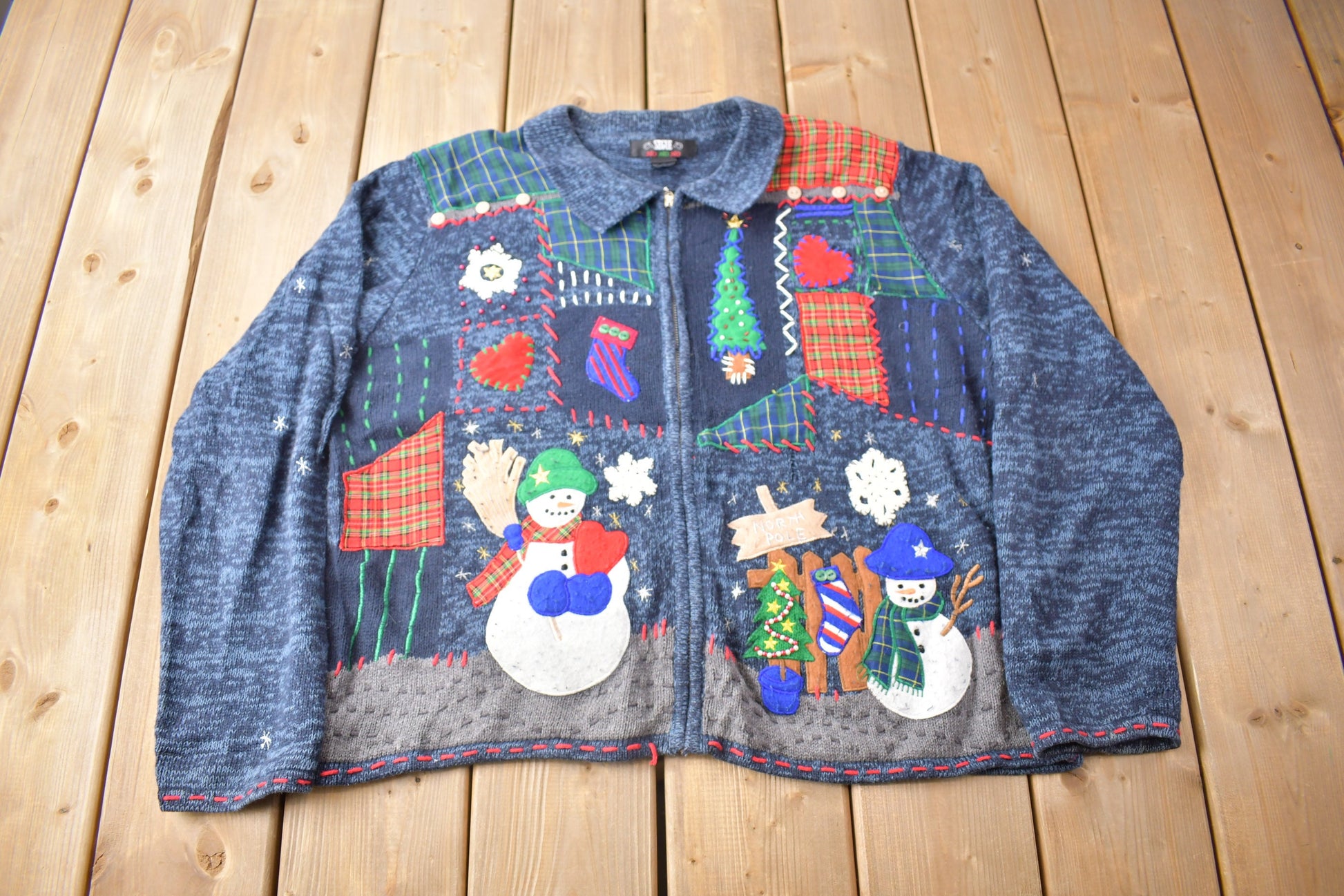 Vintage 1990s Christmas Theme Knit Zip Up Sweater