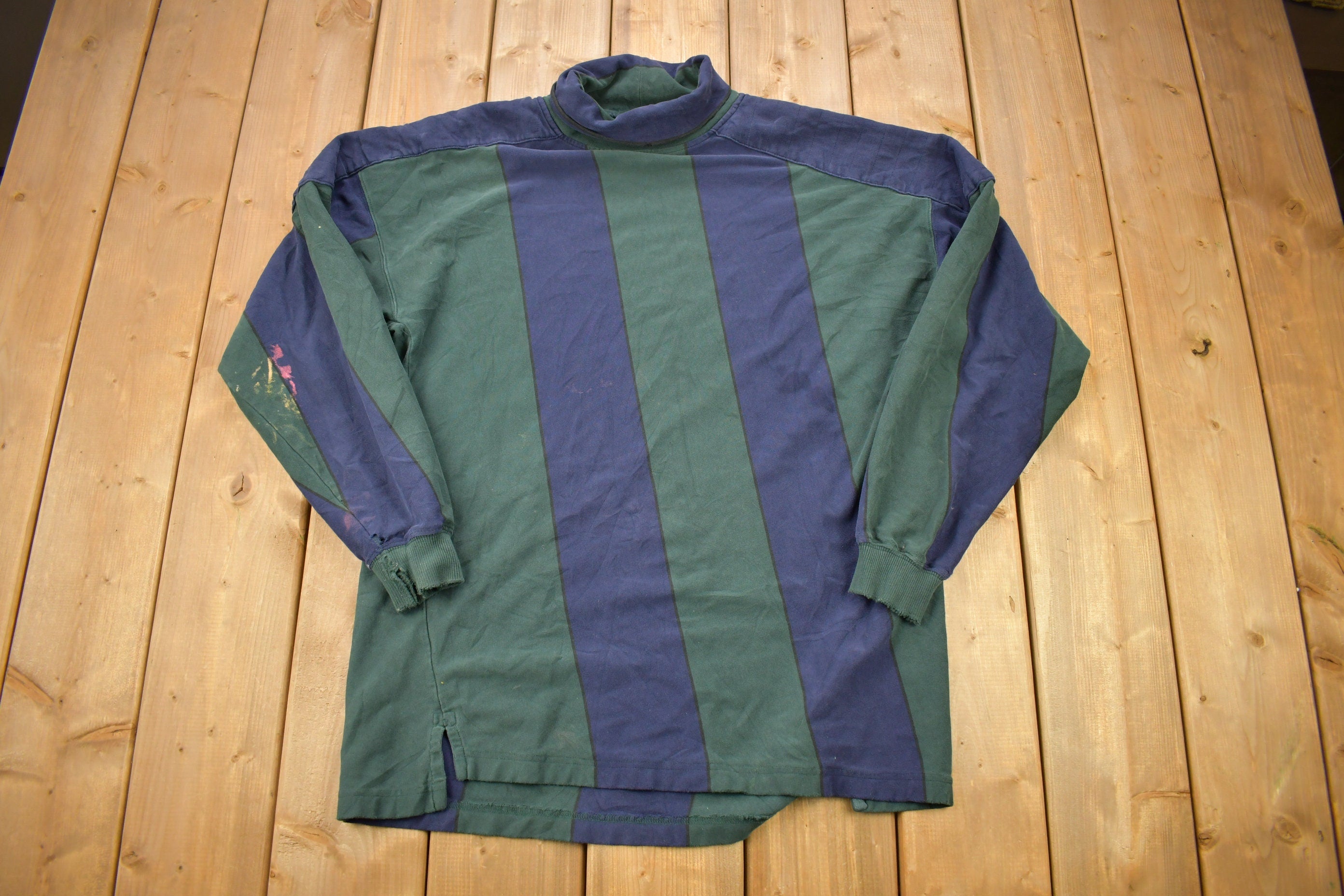 Vintage 1990s Color Block Striped Turtleneck Sweatshirt