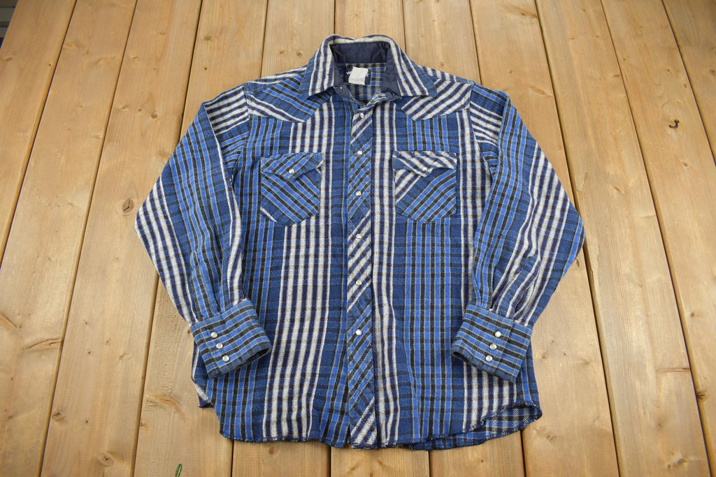 Vintage 1980s Wrangler Plaid Button Up Western Shirt Made In USA