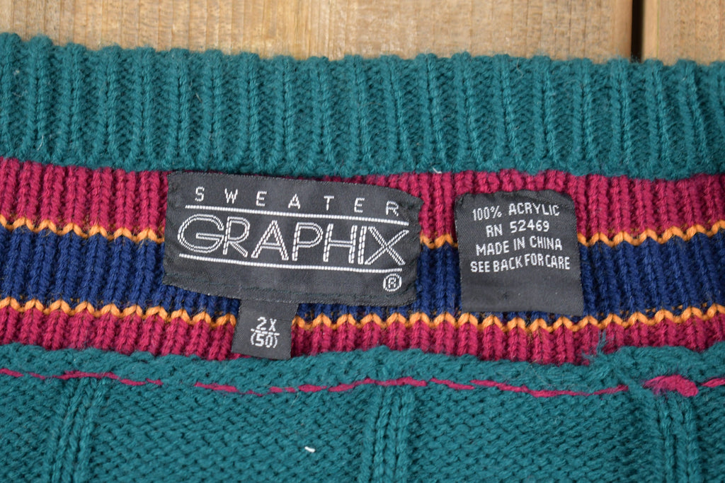 Vintage 1990s Sweater Graphix Crest Logo Knit V Neck Sweater