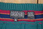 Vintage 1990s Sweater Graphix Crest Logo Knit V Neck Sweater