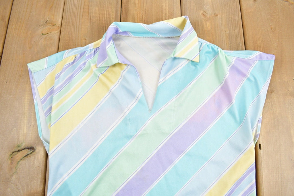 Vintage 1990s Diagonal Stripe Collar Sleeveless T-Shirt