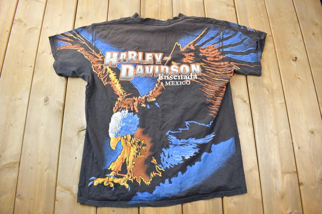 Vintage 1990s Harley Davidson Motorcycles Bald Eagle Graphic T-Shirt