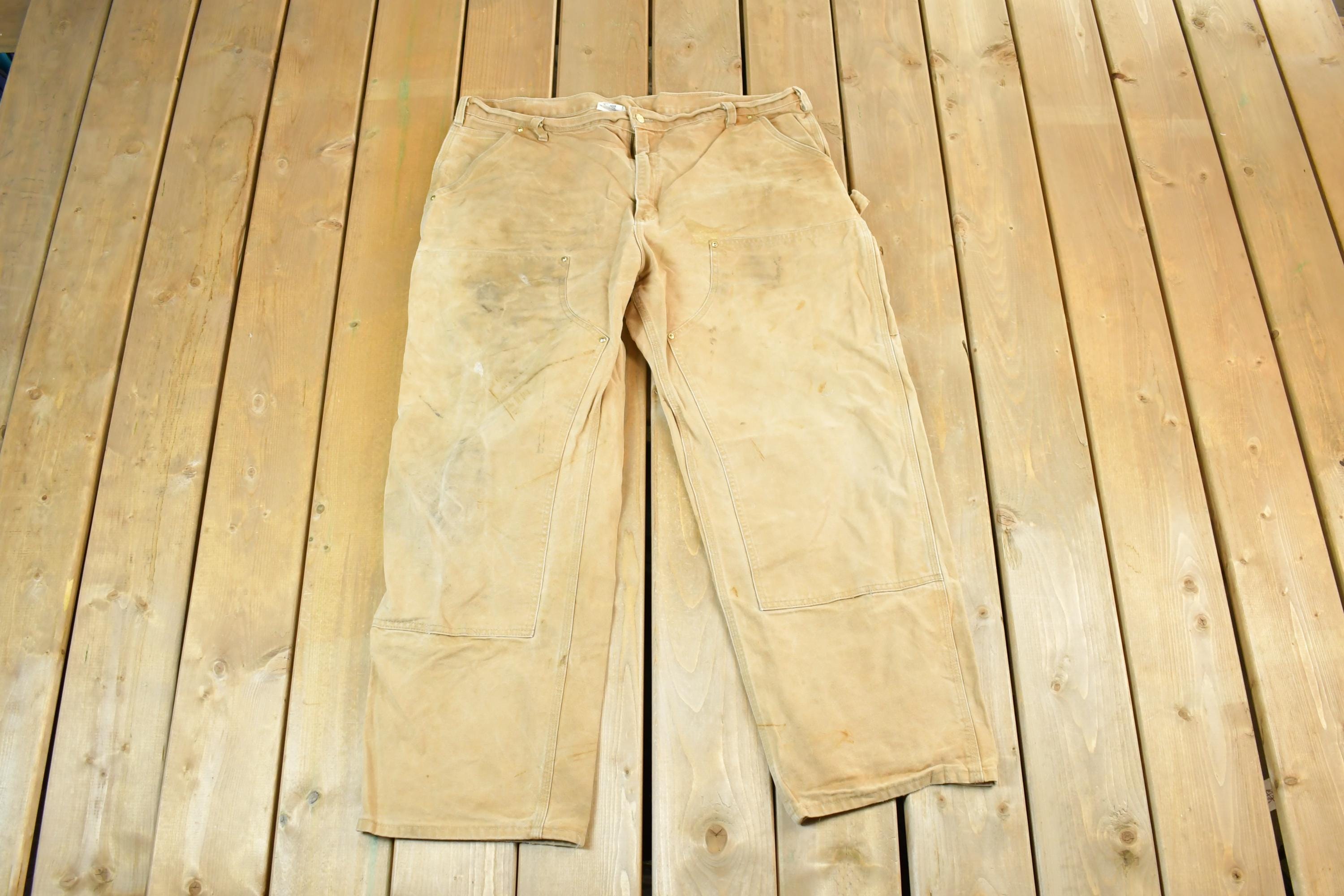 Vintage 1990s Tan Carhartt Double Knee Denim Work Jeans Size