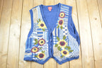 Vintage 1990s Venezia Jeans Floral Design Quarter Button Knit Cardigan Sweater Vest