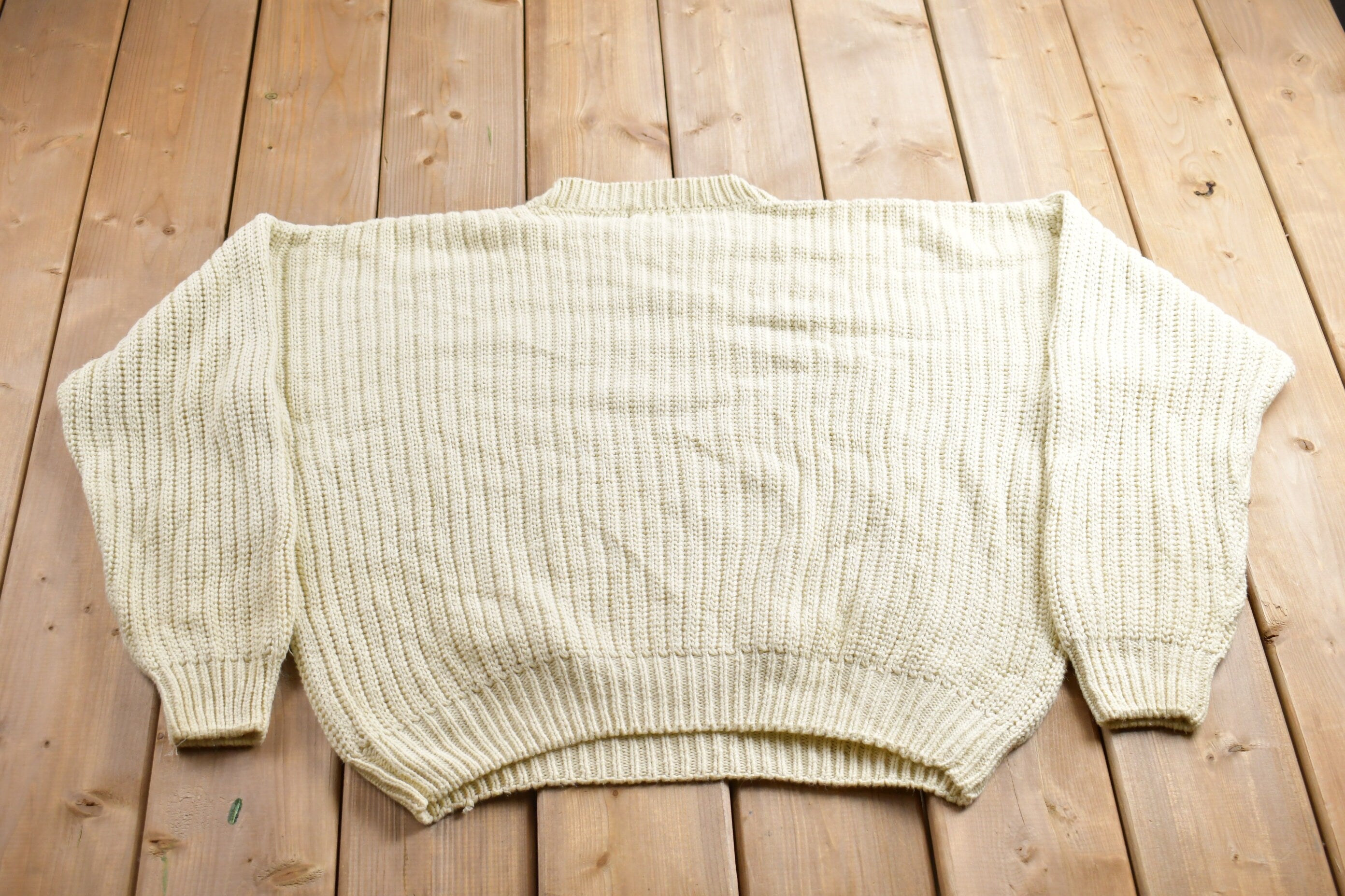 Vintage 1990s Finalist Beige Knitted Crewneck Sweater