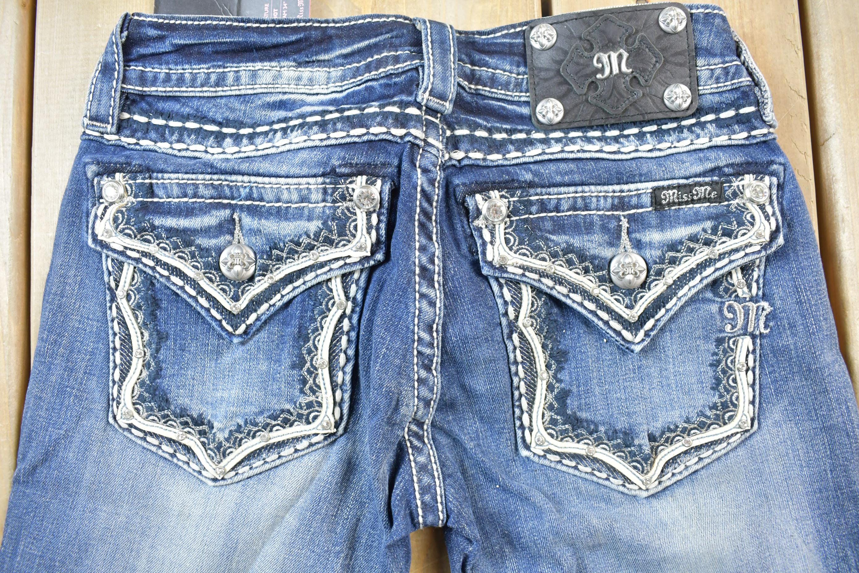 Vintage Y2K Miss Me Bedazzled Low Rise Jeans Size 26x33