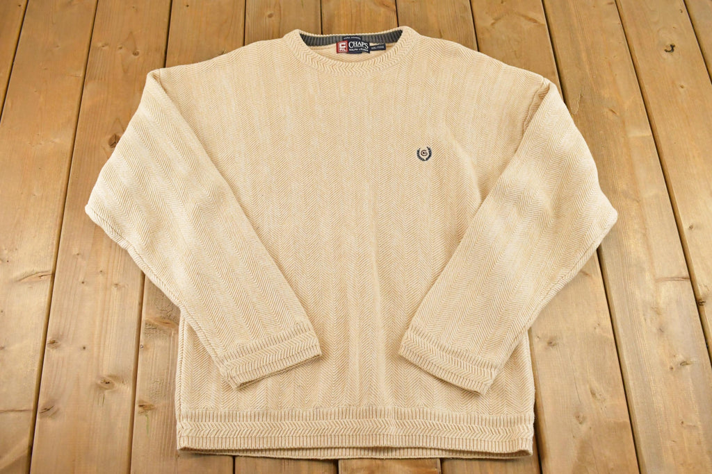 Vintage 1990s Chaps Ralph Lauren Knit Crewneck Sweater Mens M / 90's Abstract Pattern 3D Knitted Sweatshirt
