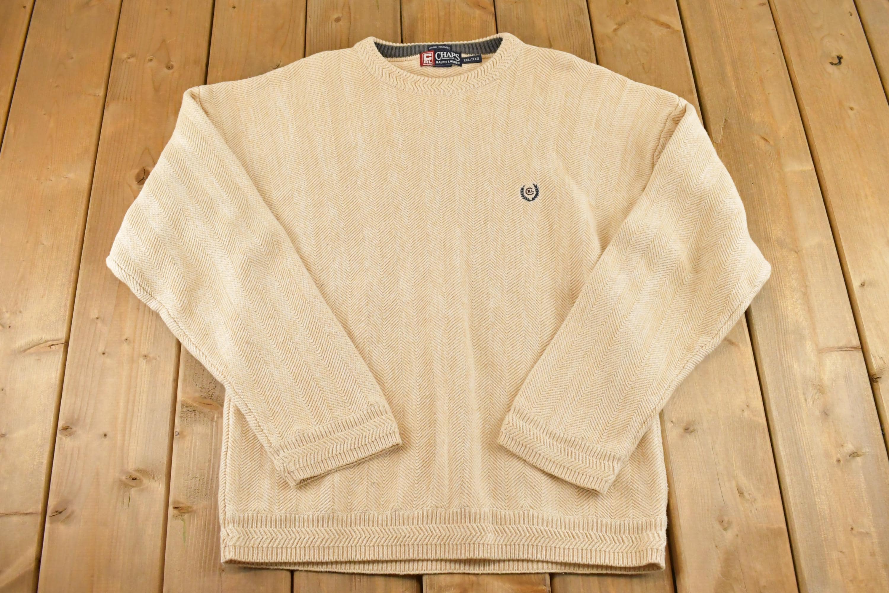 Vintage 1990s Chaps Ralph Lauren Knit Crewneck Sweater Mens M / 90's Abstract Pattern 3D Knitted Sweatshirt