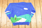 Vintage 1990s Hand Made Landscape Cardigan Knit Sweater Women's M