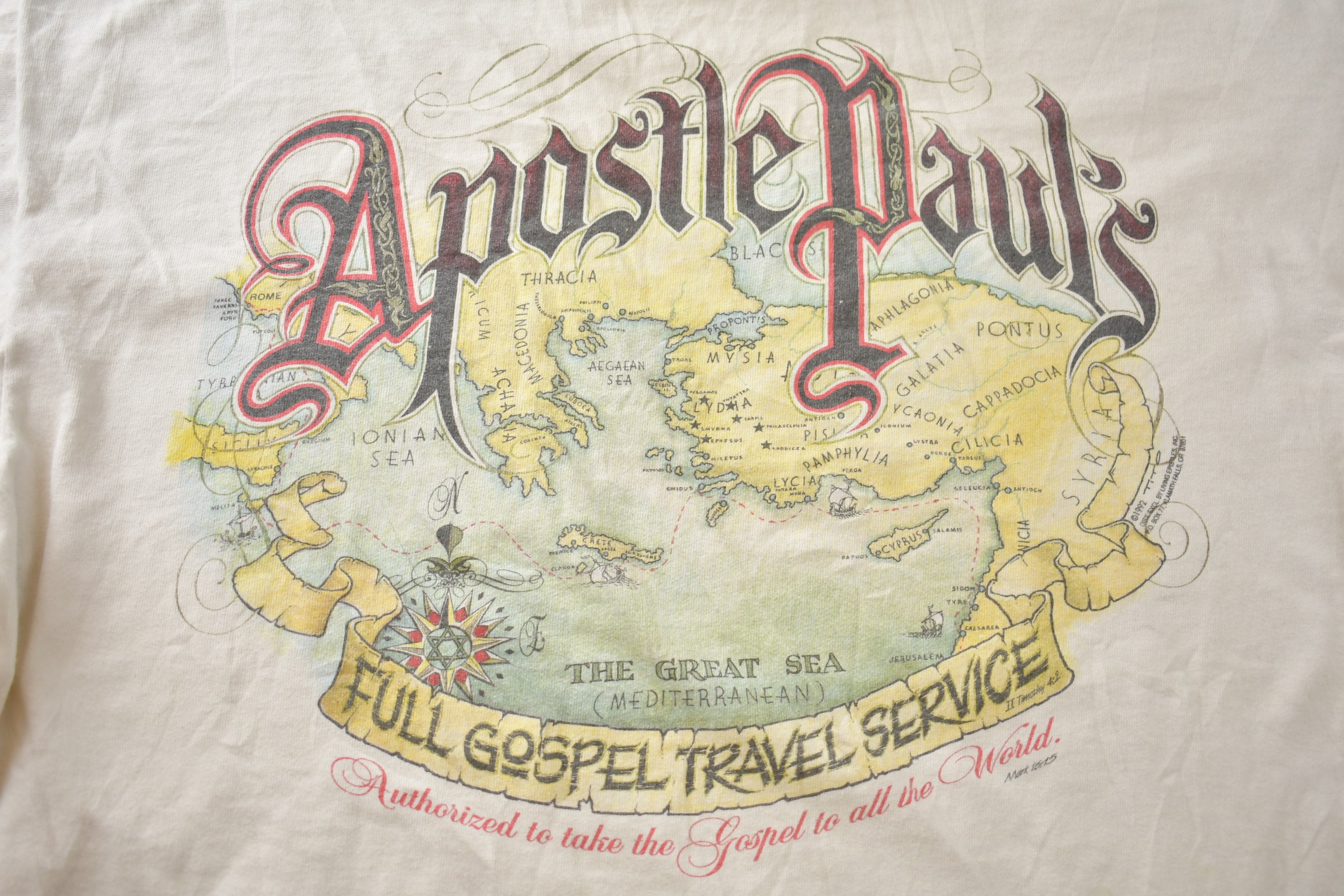 Vintage 1990s Apostile Paul Full Gospel Travel Service Graphic T-Shirt