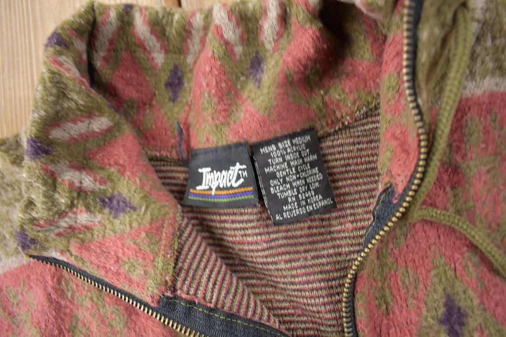 Vintage 1990s Impact All Over Print Quarter Zip Fleece Sweater Size Medium