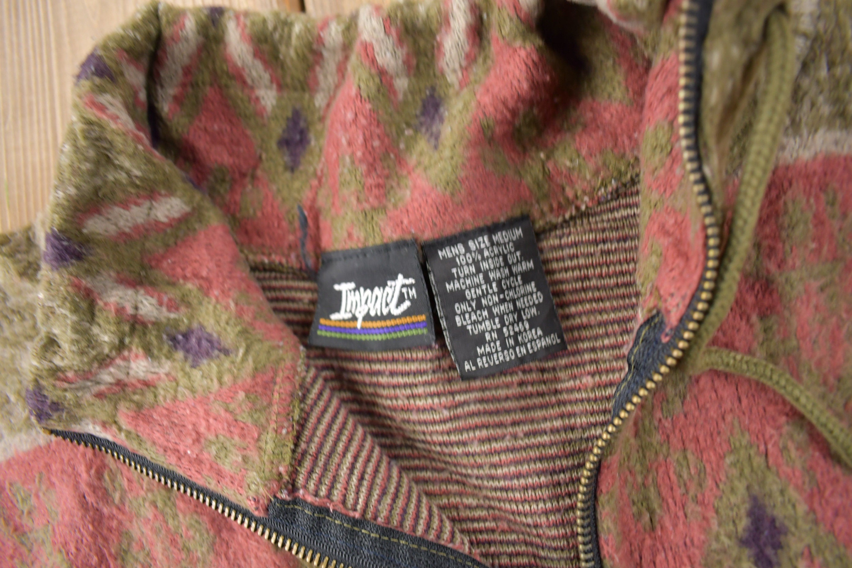 Vintage 1990s Impact All Over Print Quarter Zip Fleece Sweater Size Medium