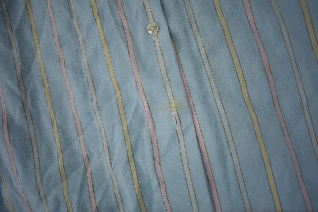 True Vintage 1970s Shirt Accent Striped Button Down Shirt Size 40 Made In USA