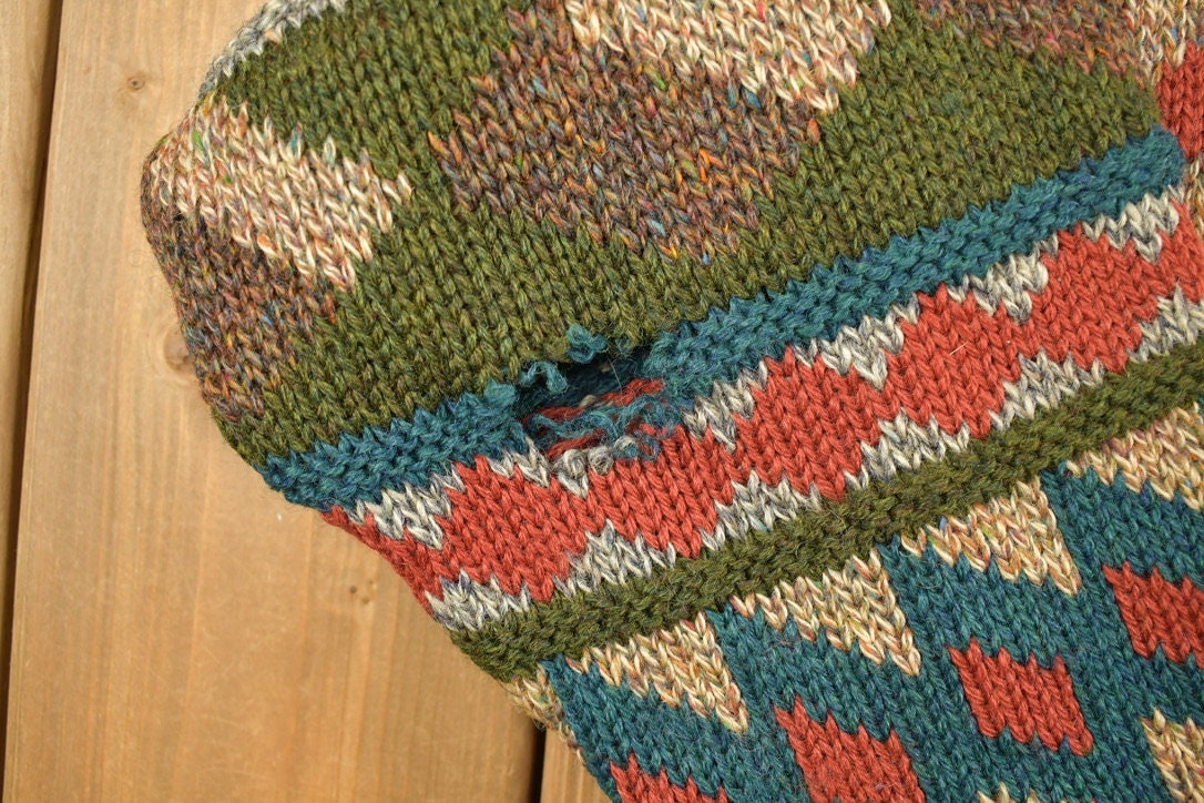 Vintage 1990s Patterned Knitted Crewneck Sweater / Vintage 90s Crewneck / All Over Pattern / Colourful / Hand Knit / Made In Ireland