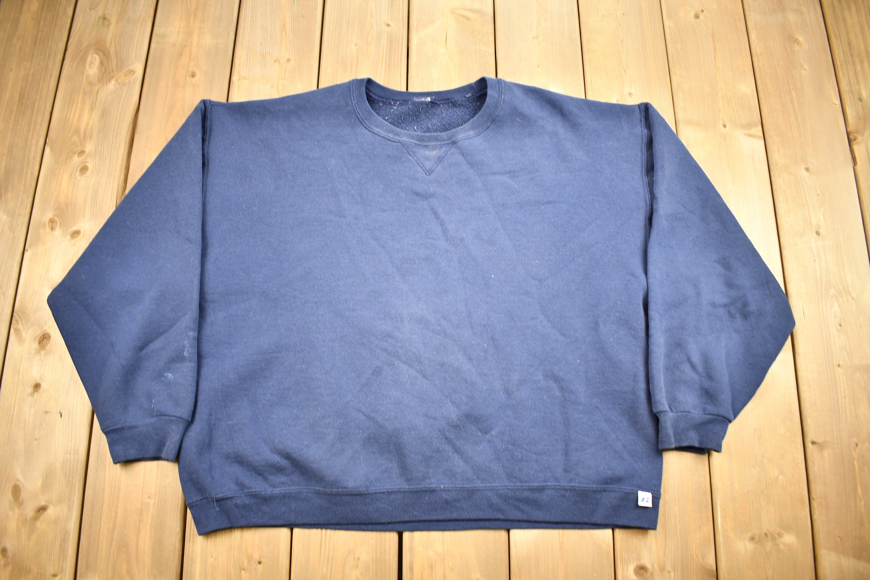 Vintage 1990s Russell Athletics Navy Blue Blank Crewneck Sweatshirt