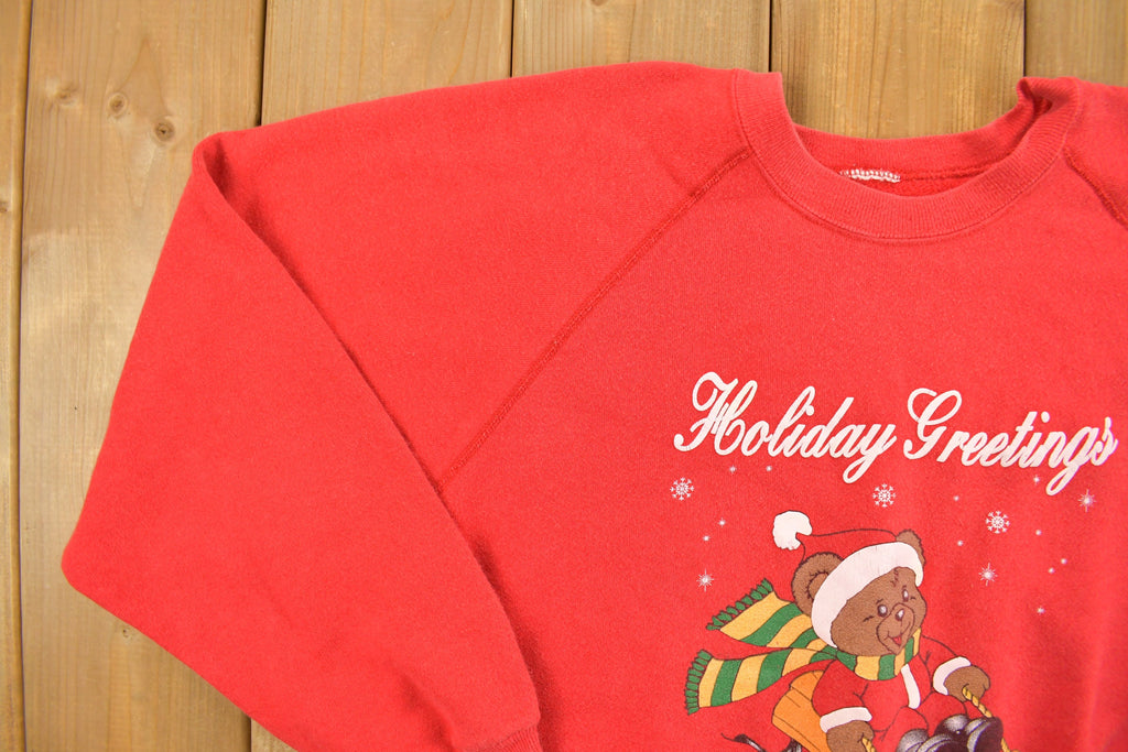 Vintage 1990s Teddy Bear Sled Christmas Crewneck Sweatshirt