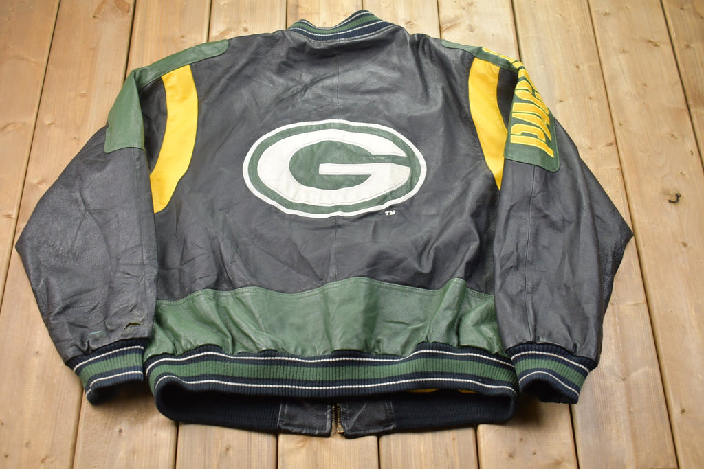 Vintage 1990s Green Bay Packers NFL Leather Bomber Jacket