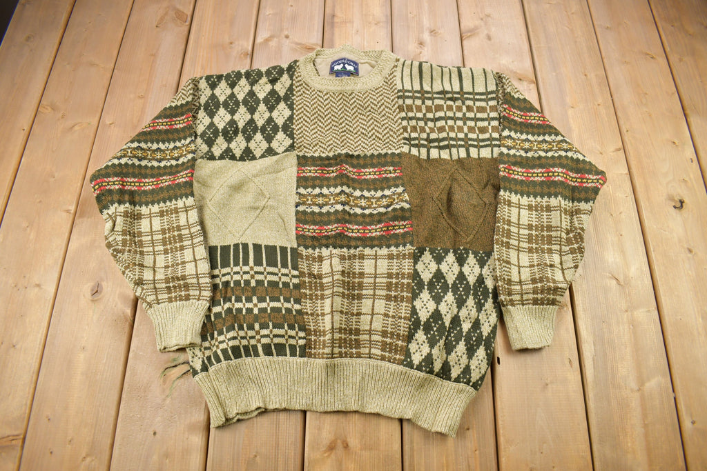 Vintage 1990s Woods & Gray Patchwork Knitted Crewneck Sweater