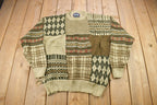 Vintage 1990s Woods & Gray Patchwork Knitted Crewneck Sweater