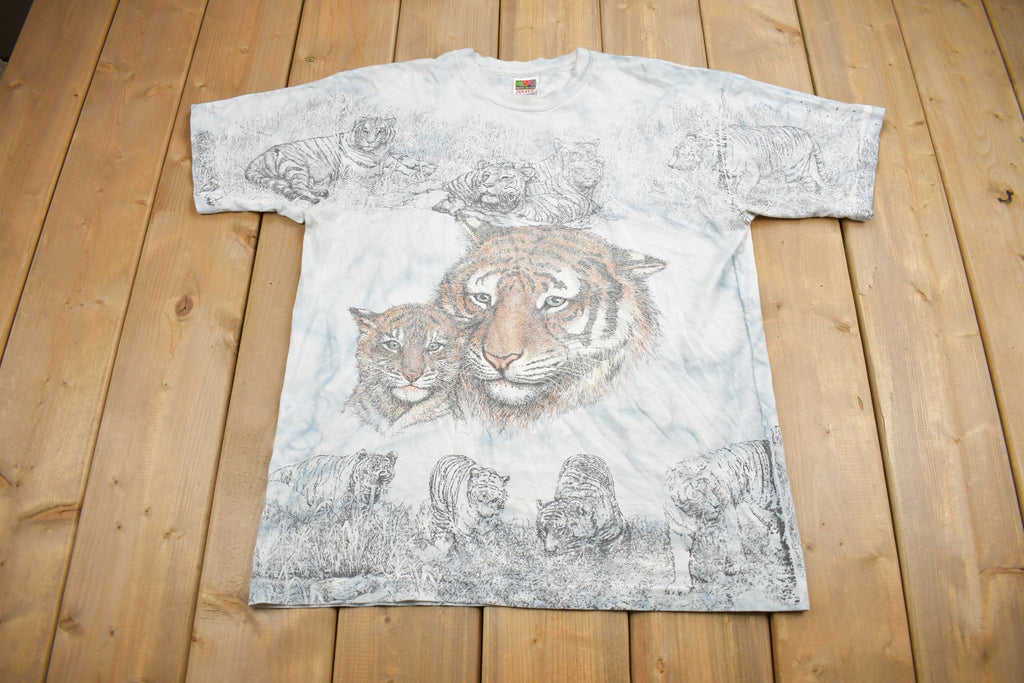 Vintage Y2K Tiger Graphic All Over Print T Shirt / Outdoorsman / 90s / Streetwear Fashion / Animal Tee
