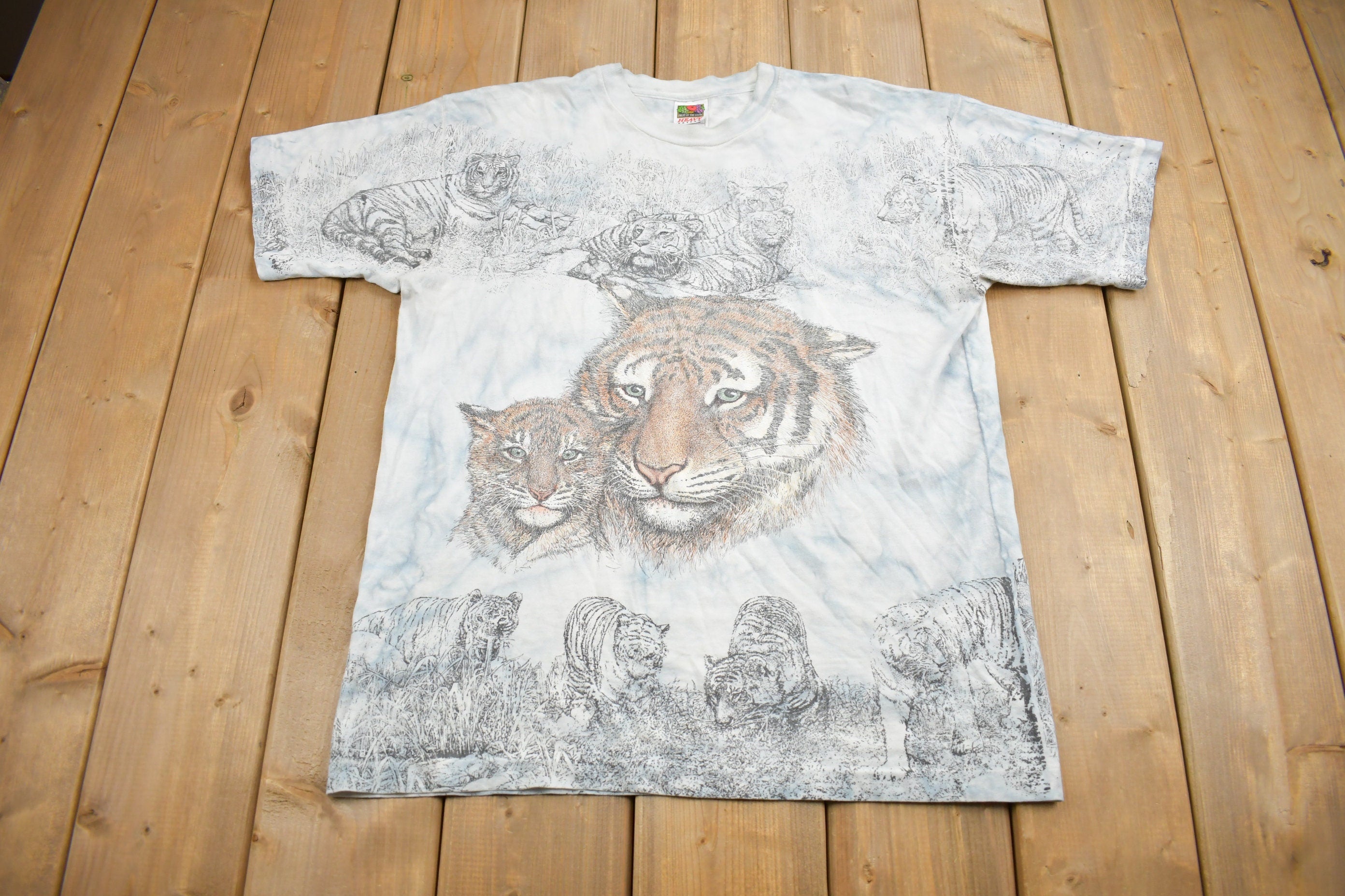 Vintage Y2K Tiger Graphic All Over Print T Shirt / Outdoorsman / 90s / Streetwear Fashion / Animal Tee