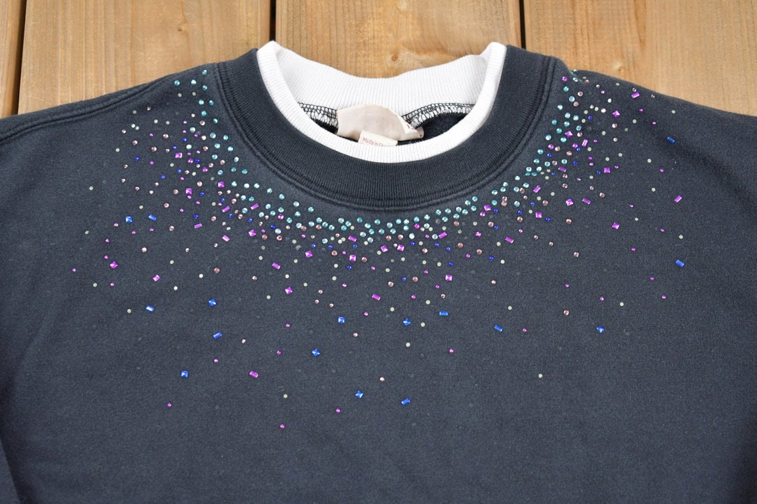Vintage 1990s Bedazzled Double Collar Crewneck Sweatshirt