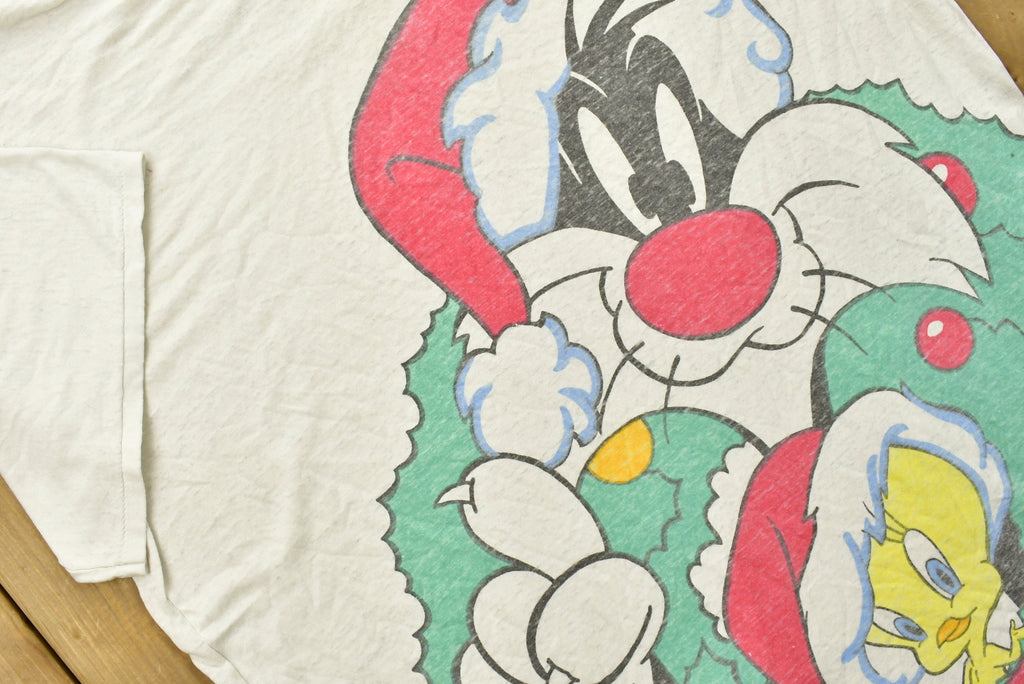 Vintage 90's Looney Tunes Christmas Lounge T-Shirt , All Over Print , Made In USA , Graphic , Single Stitch , 90s