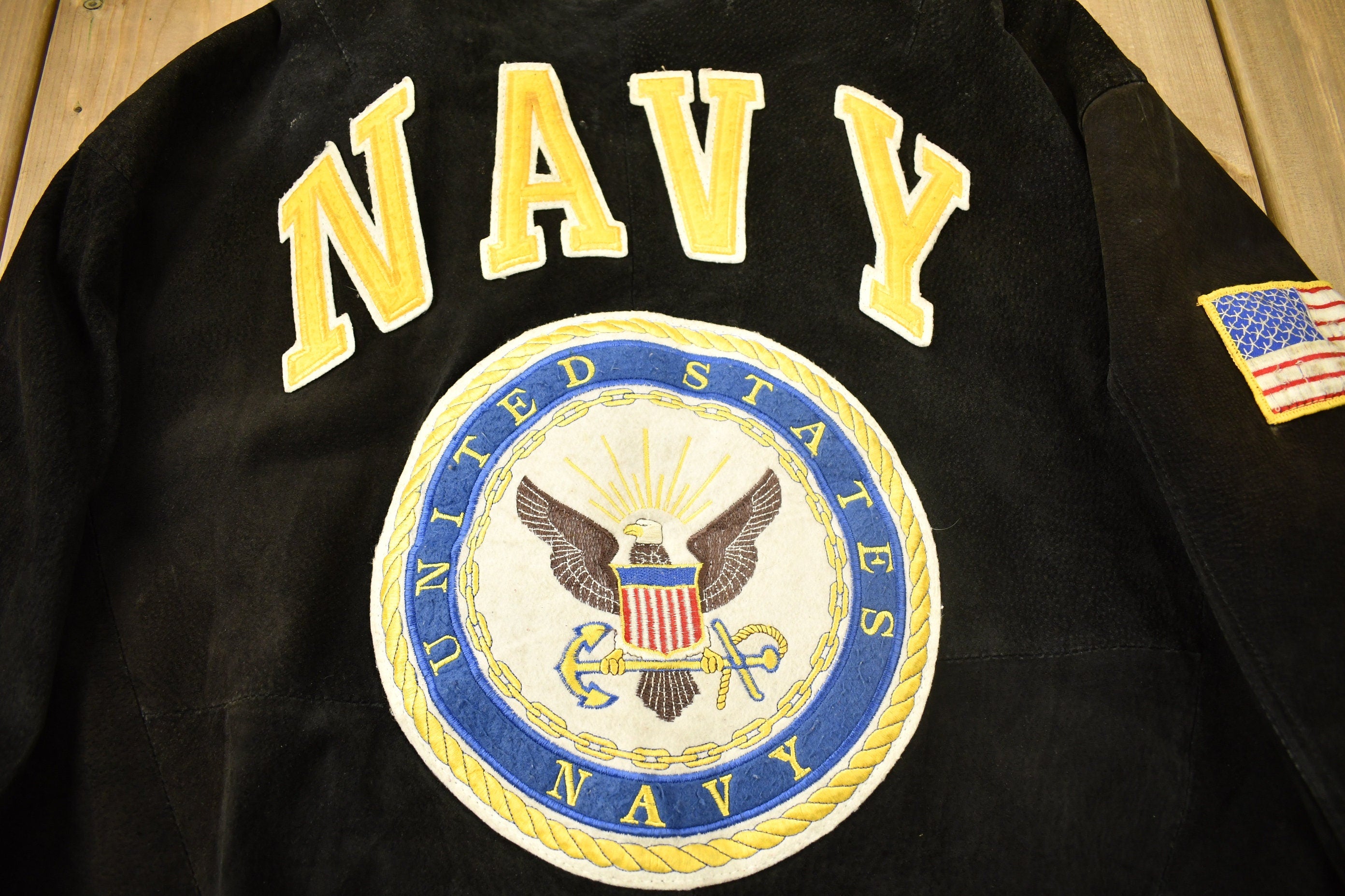 Vintage 1980s United States Navy Suede Varsity Style Jacket