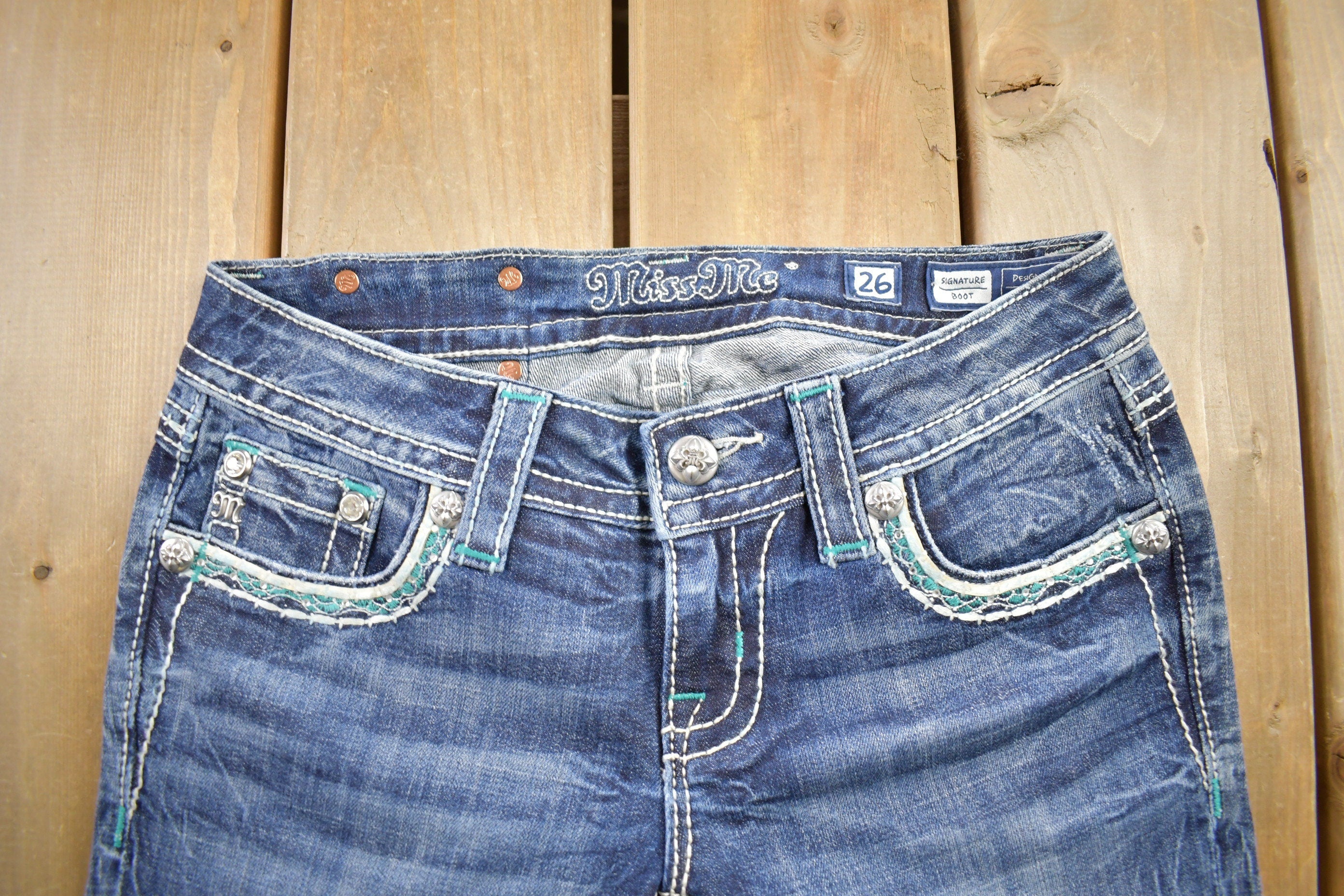 Vintage Y2K Miss Me Bedazzled Low Rise Jeans Size 26x33