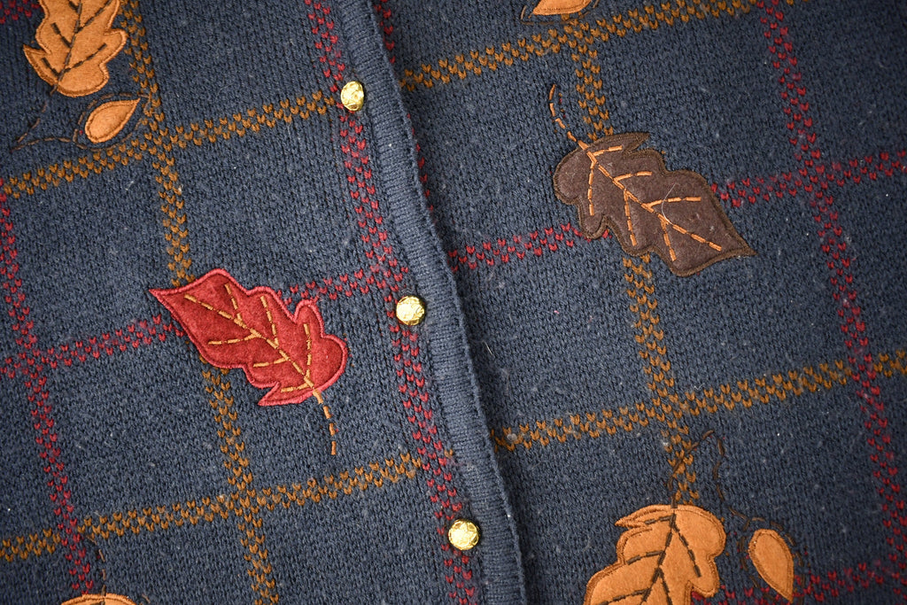 Vintage 1990s Crystal-Kobe Fall Leaves Cardigan Sweater