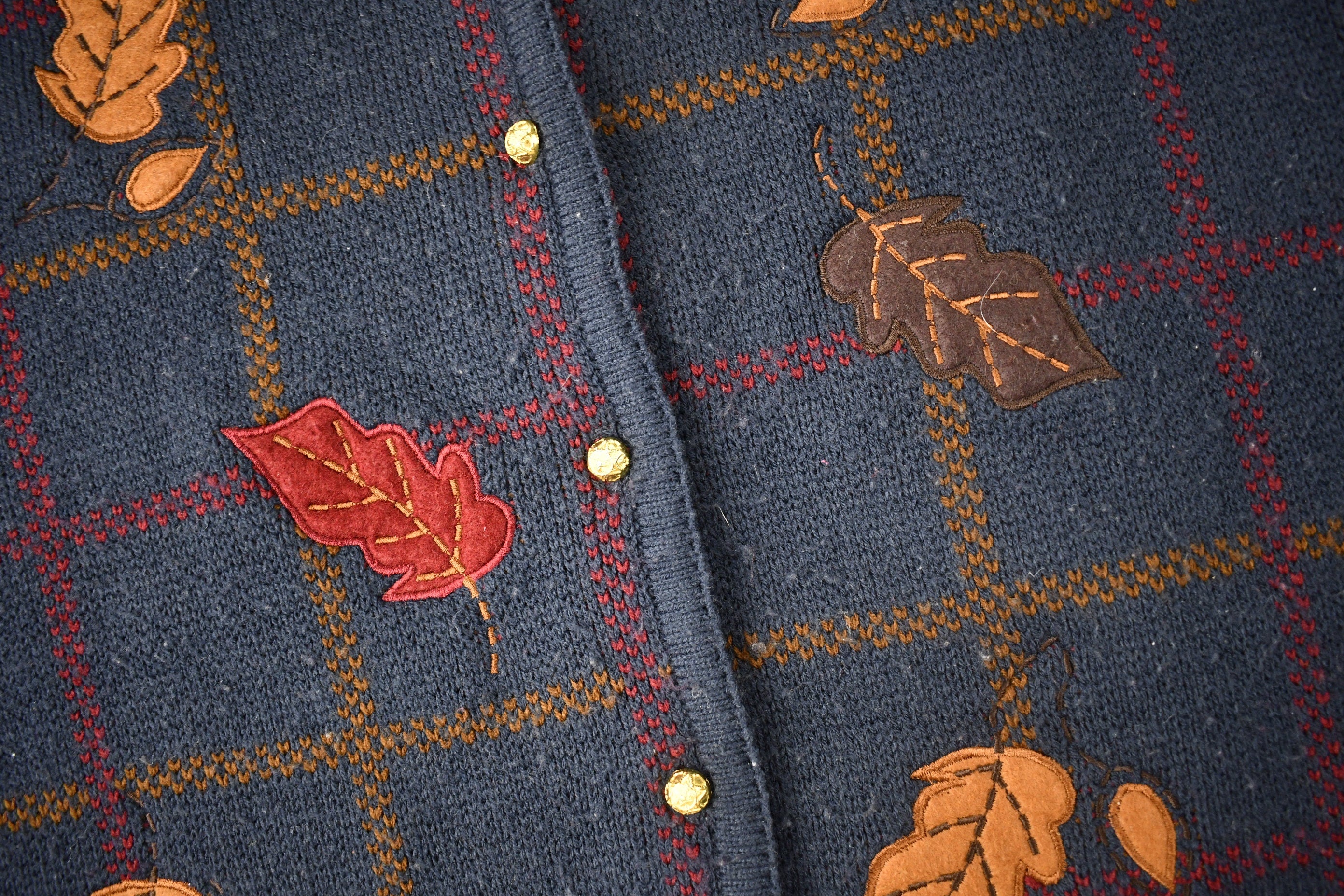 Vintage 1990s Crystal-Kobe Fall Leaves Cardigan Sweater