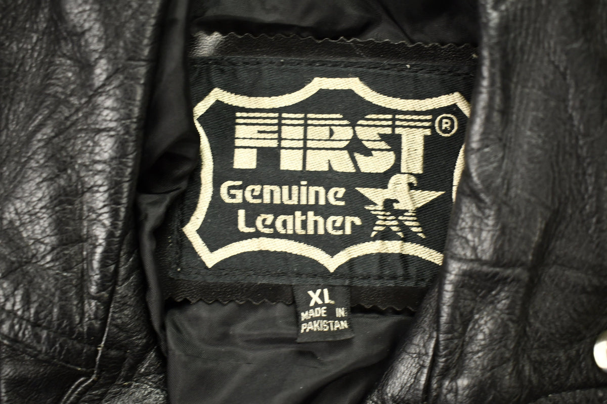 Vintage 1990s First Genuine Leather Biker Jacket
