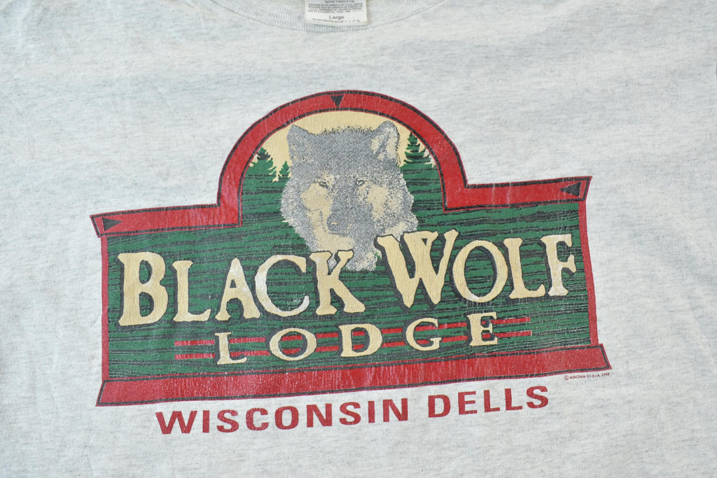Vintage 1990s Black Wolf Lodge Single Stitch T-Shirt / 90s Vintage Wisconsin Dells Souvenir Tee / Rare Vacation Tee / Made In USA