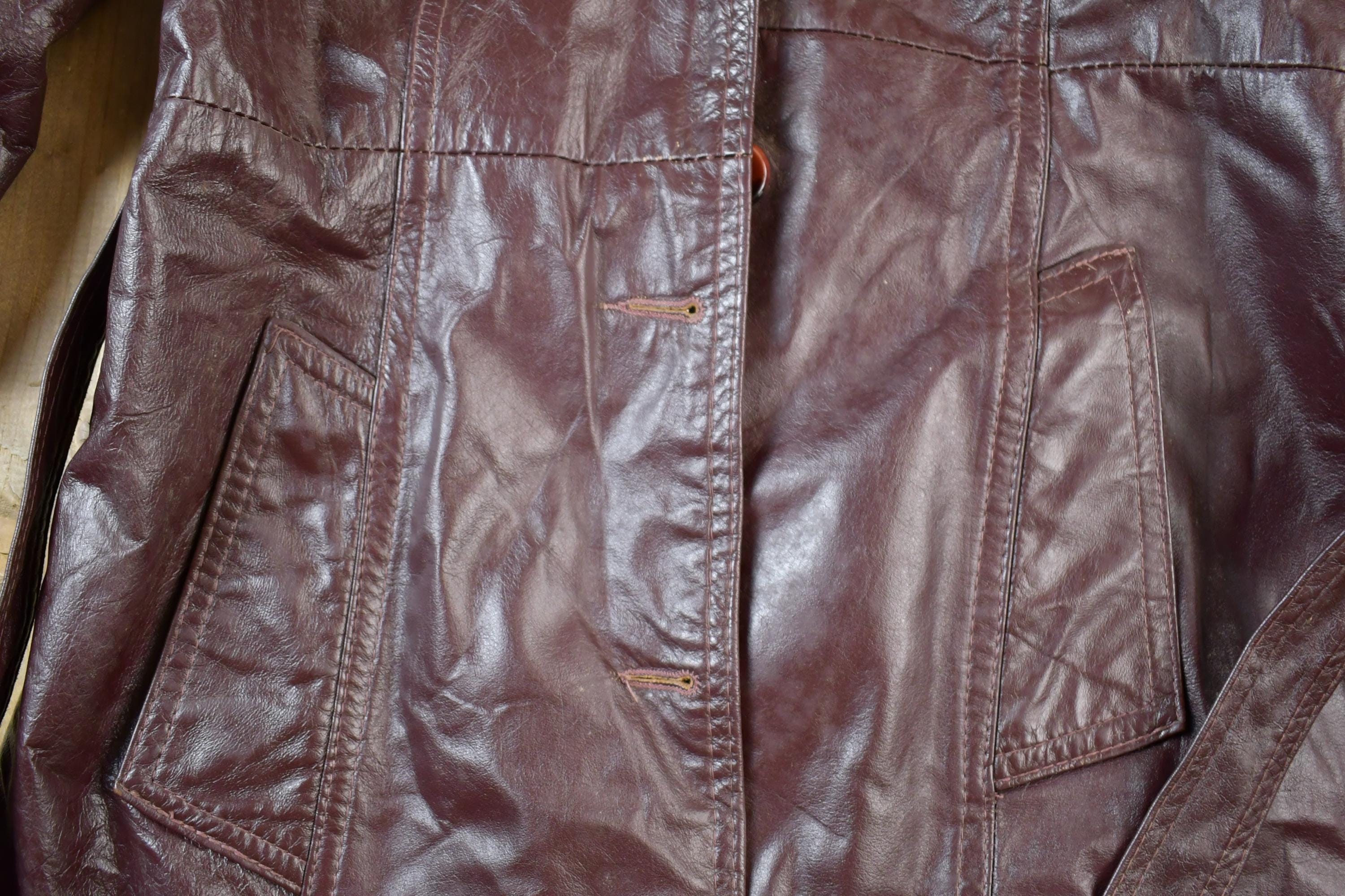 Vintage 1980s Women's Full Length Brown Leather Trench Coat