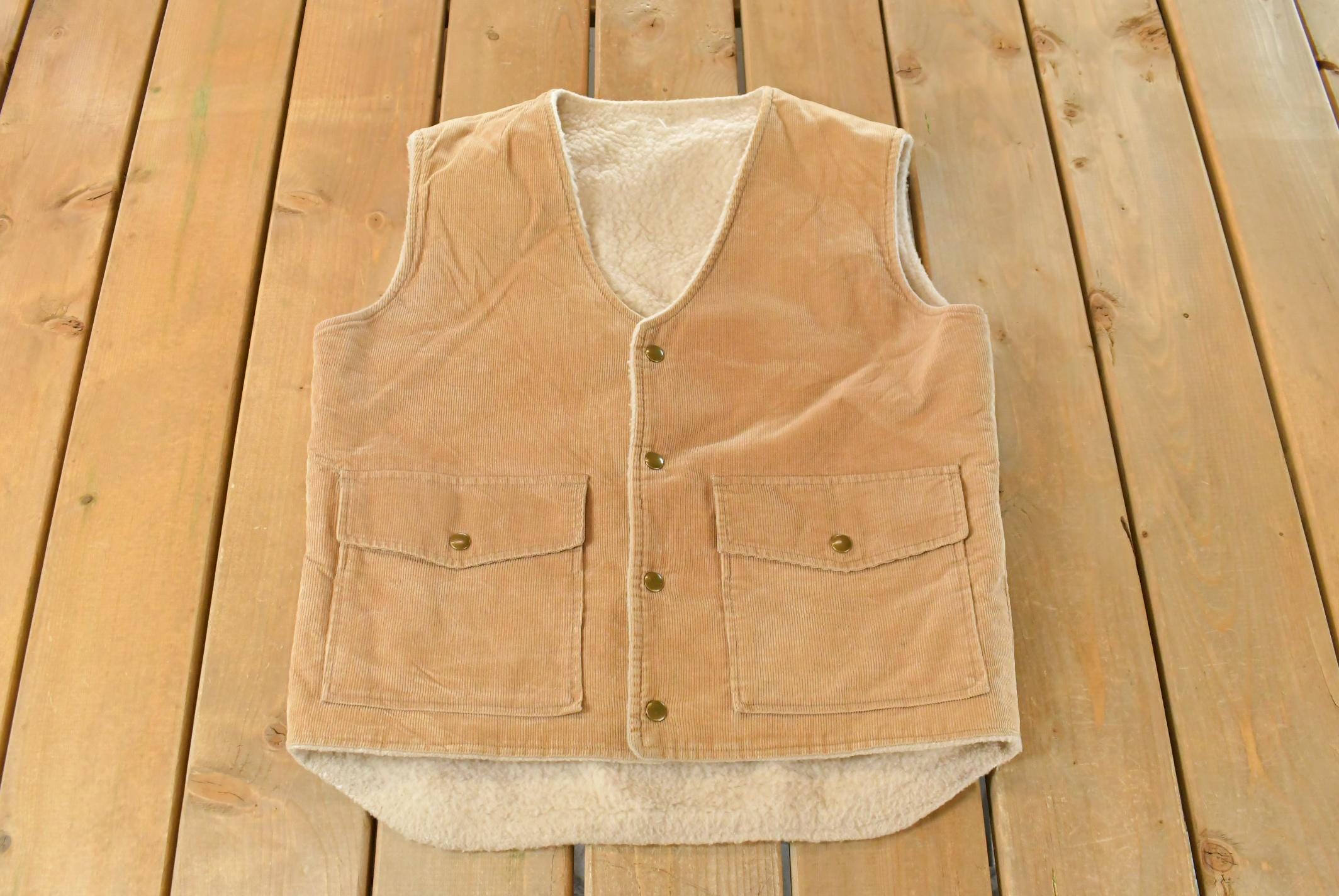 Vintage 1980s Sherpa Lined Corduroy Vest Men's Medium