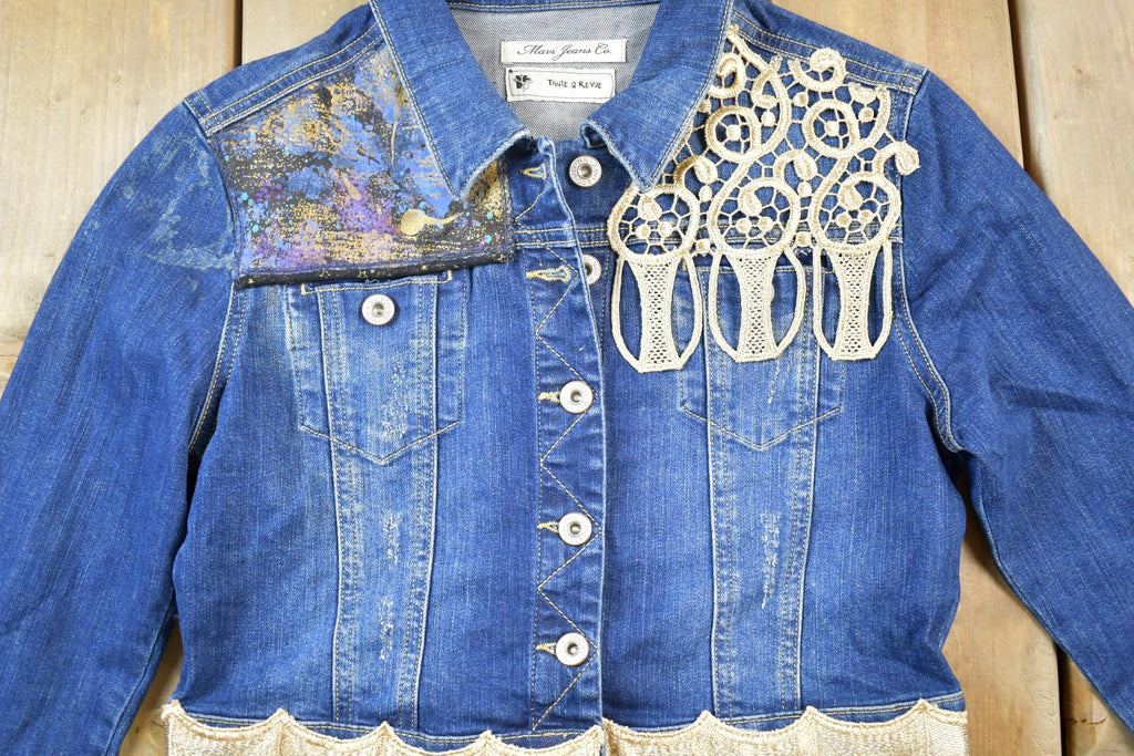 Vintage 1990s Maui Jeans Co Fancy Embellished Jean Jacket Made In USA