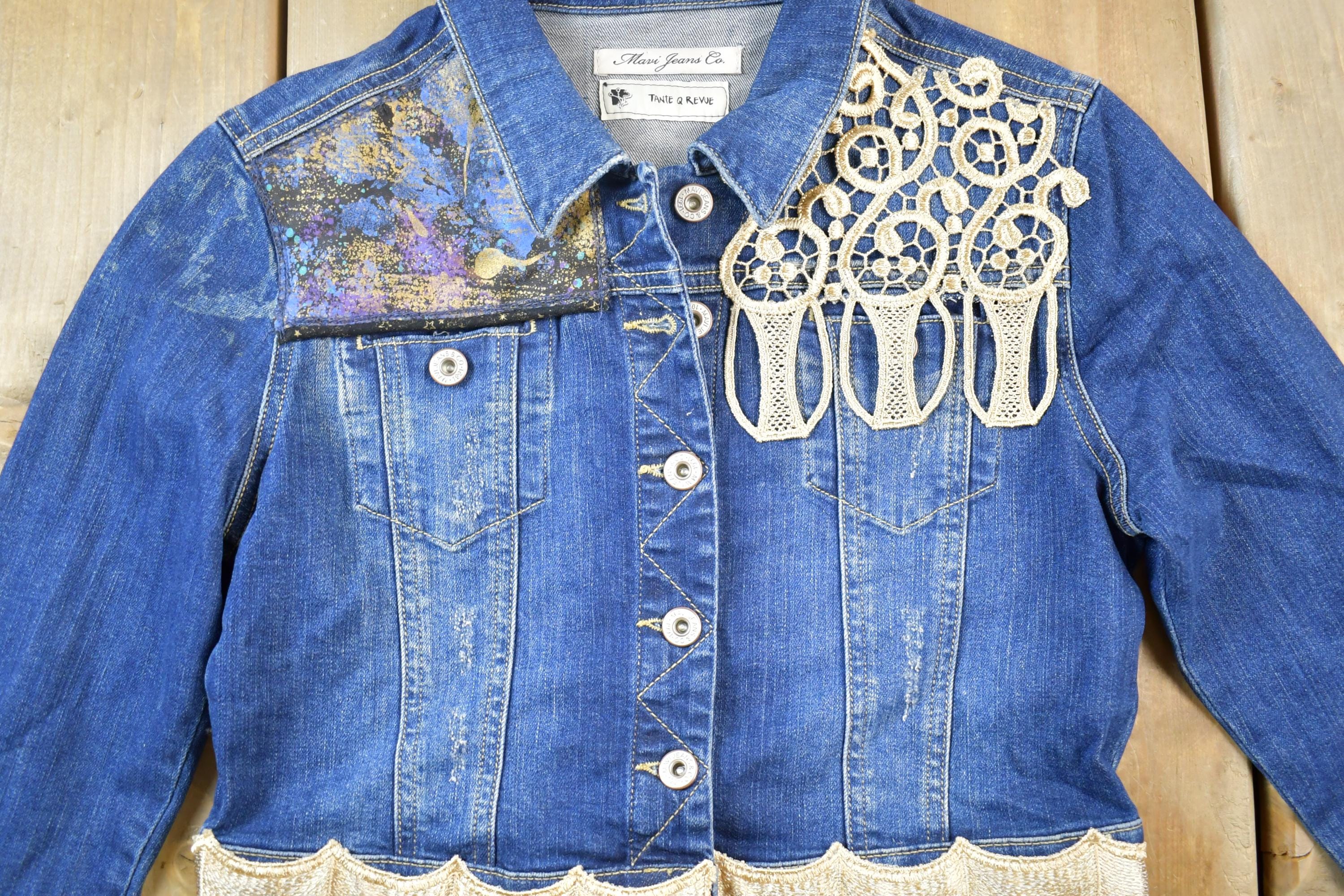 Vintage 1990s Maui Jeans Co Fancy Embellished Jean Jacket Made In USA