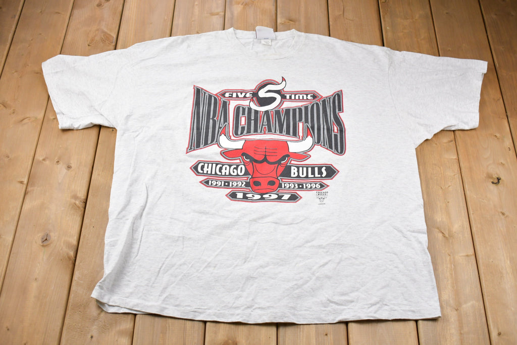 Vintage 1997 Chicago Bulls 5 Time Champions Logo Athletic Made In USA Graphic T-Shirt