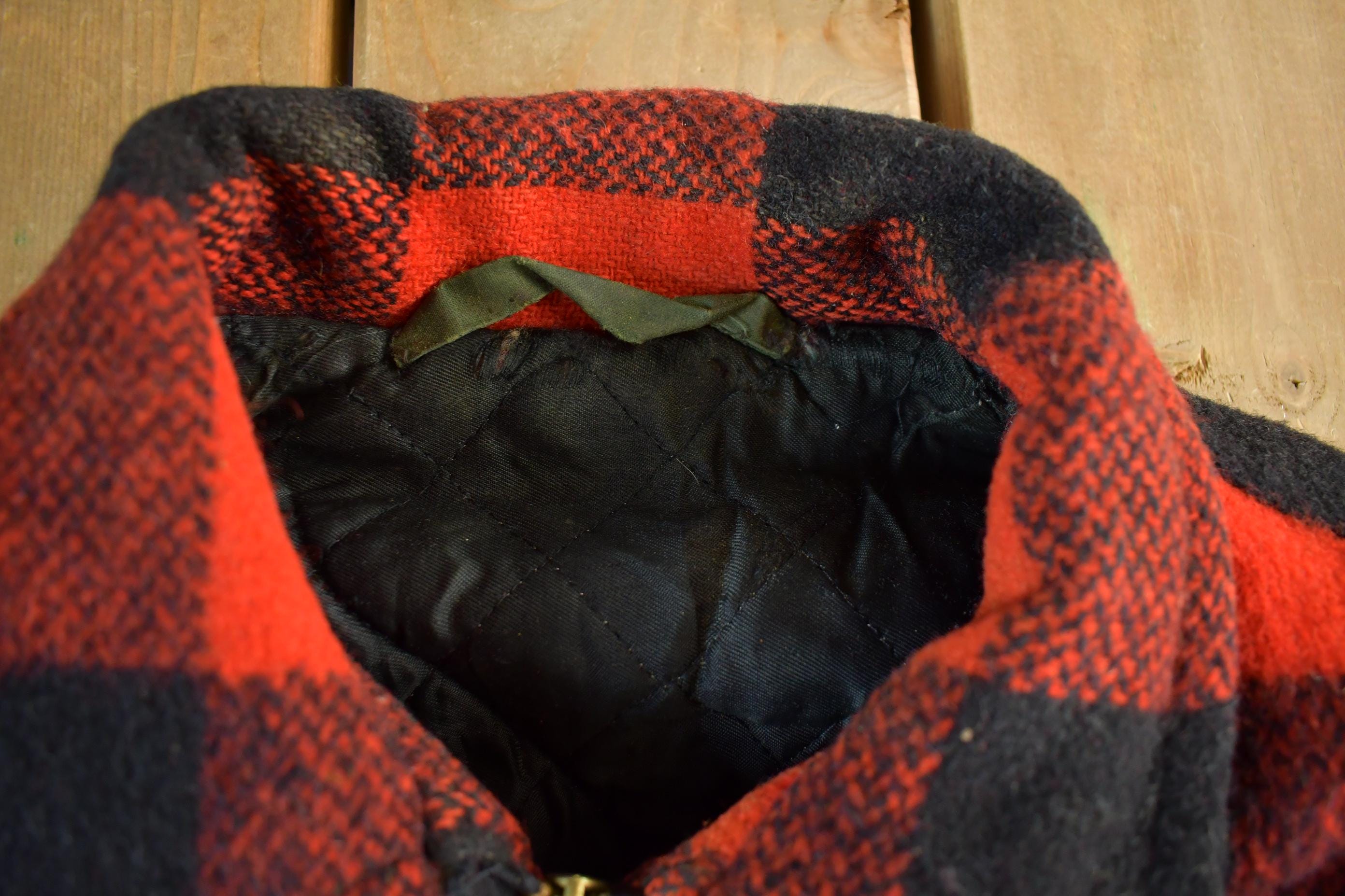 Vintage 1980s Wool Buffalo Plaid Button Up Shacket Men's XL