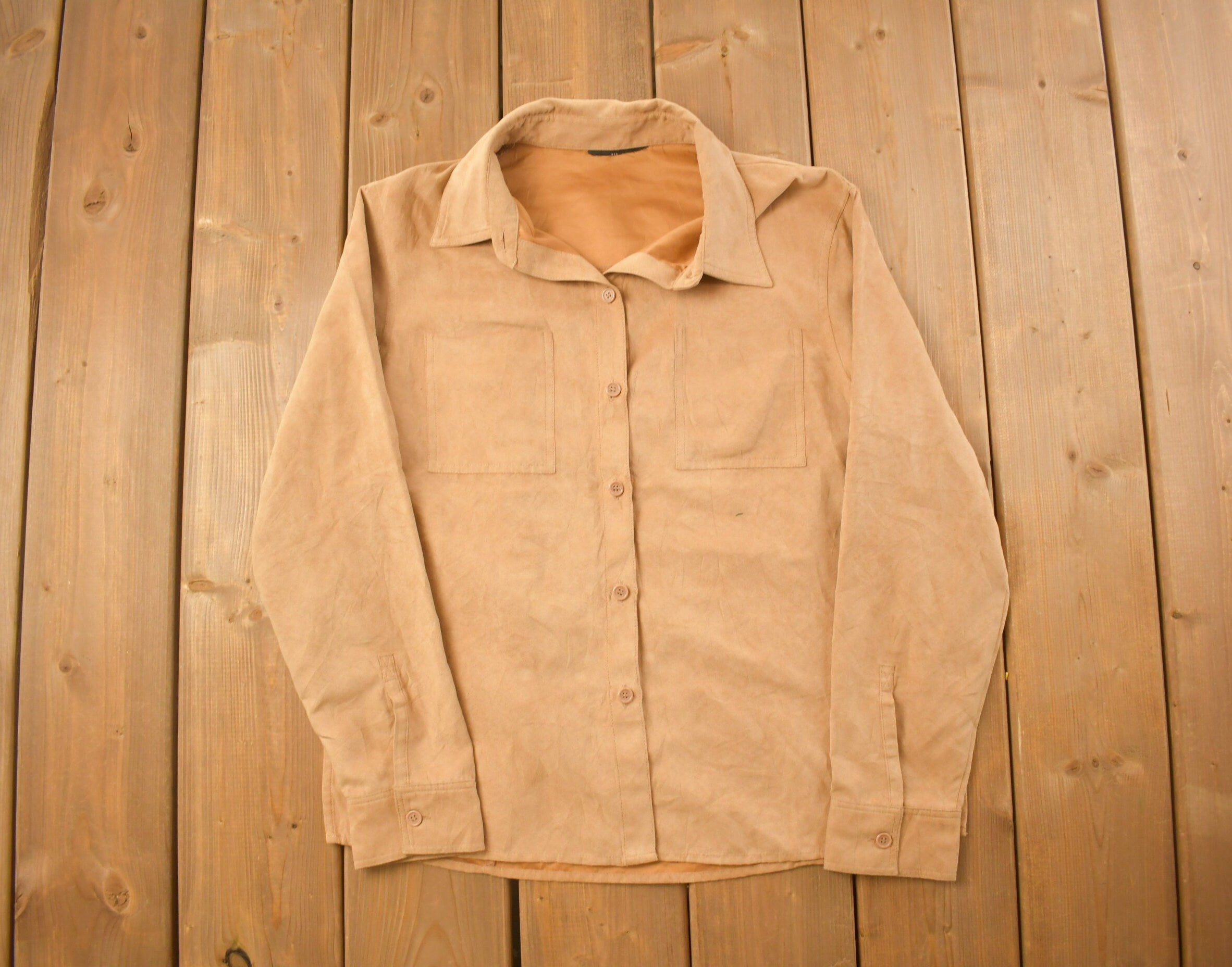 Vintage 1990s Blank Beige Button Up Shirt