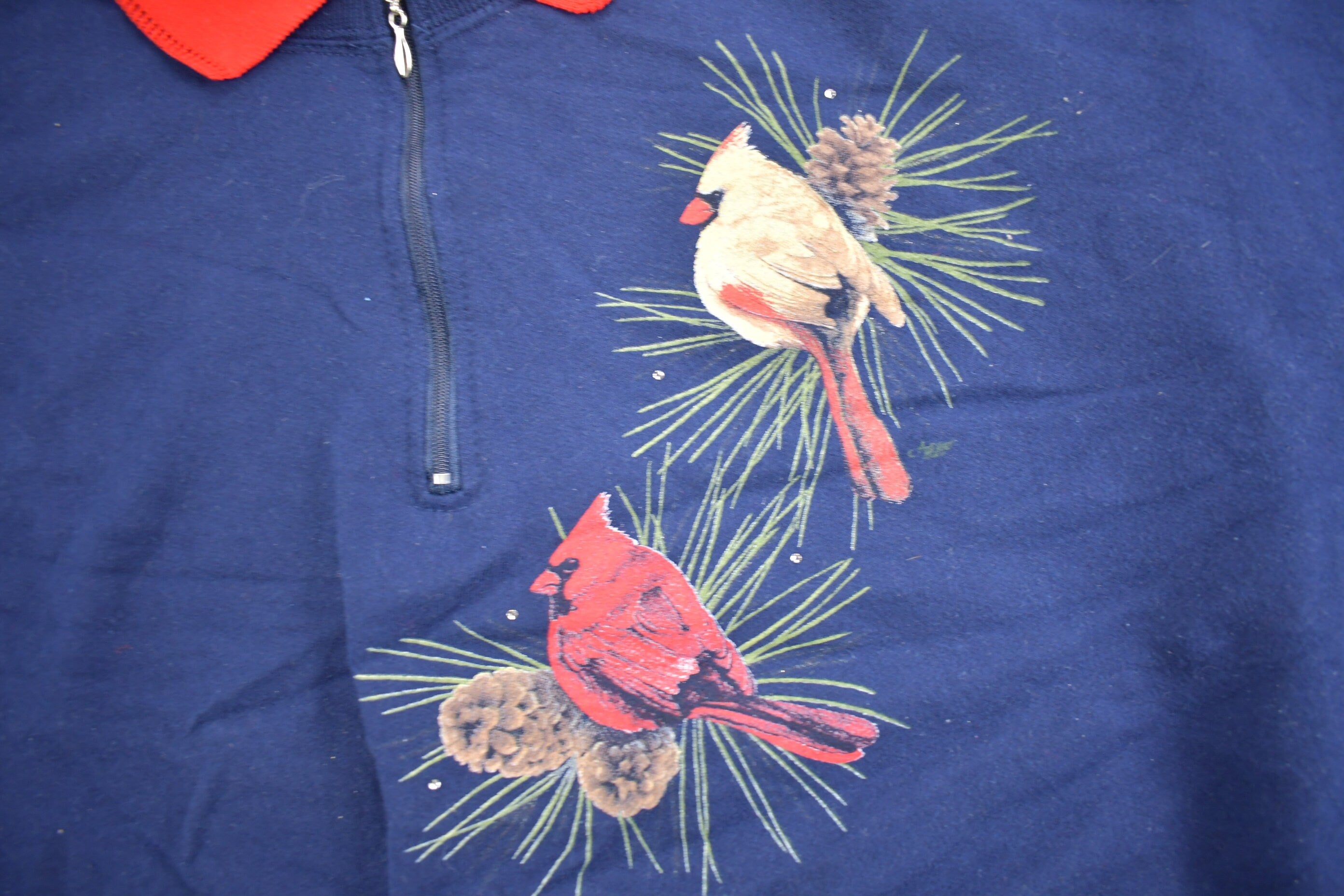 Vintage 1990s Cardinal Theme Collared Quarter Zip Sweater
