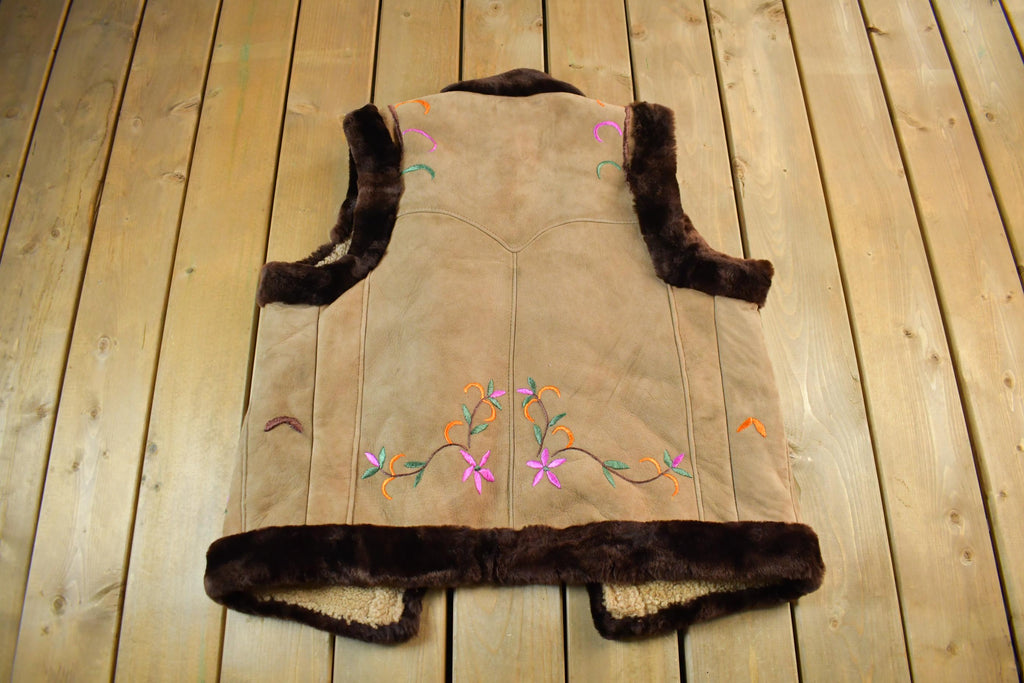 Vintage 1960s Shearling Boho Vest Sherpa Lined Adult XL