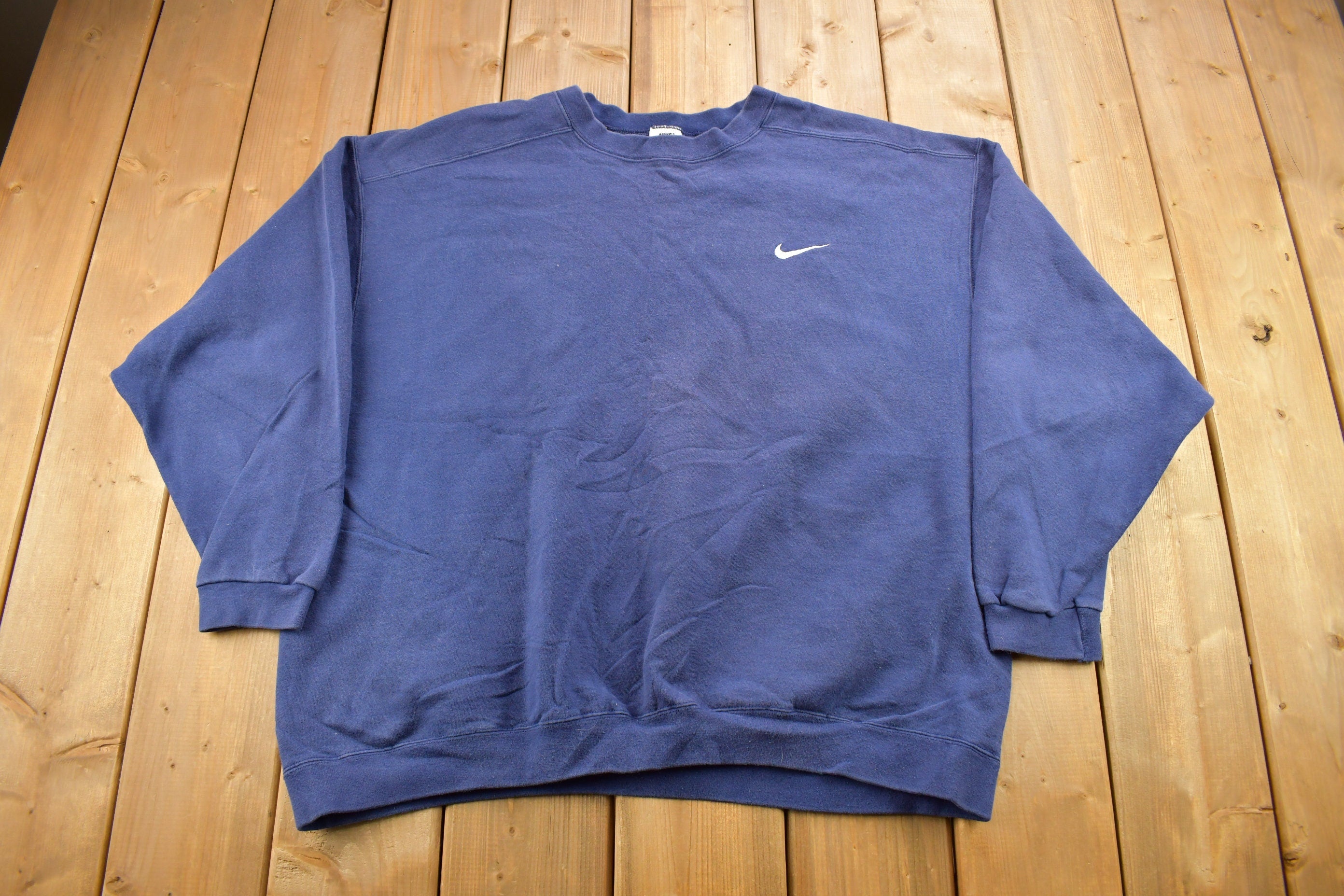 Vintage 1990s Nike Embroidered Mini Swoosh Blue Crewneck Sweatshirt