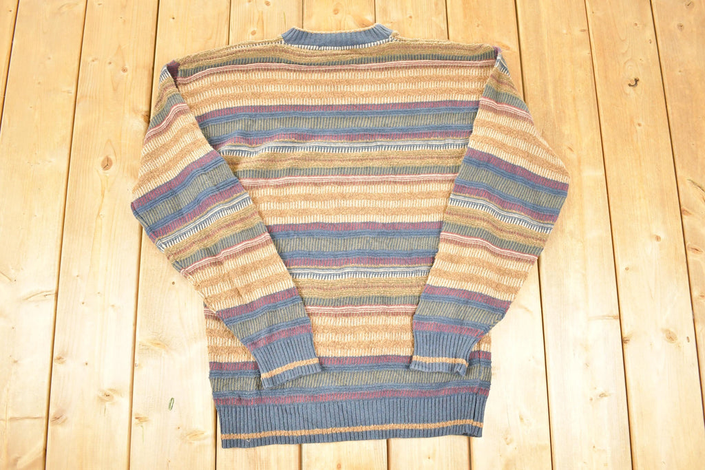 Vintage 1990s Geoffrey Beene Striped Knit Crewneck Sweater Mens M