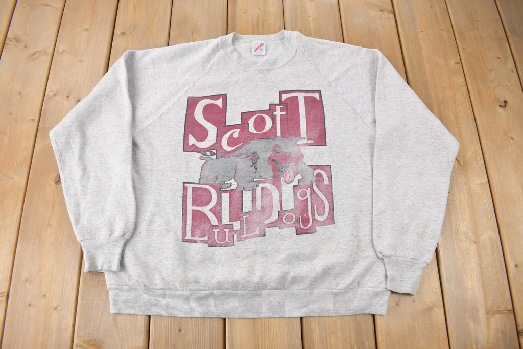Vintage 1980s Scott Bulldogs Raglan Crewneck Sweatshirt Made In USA