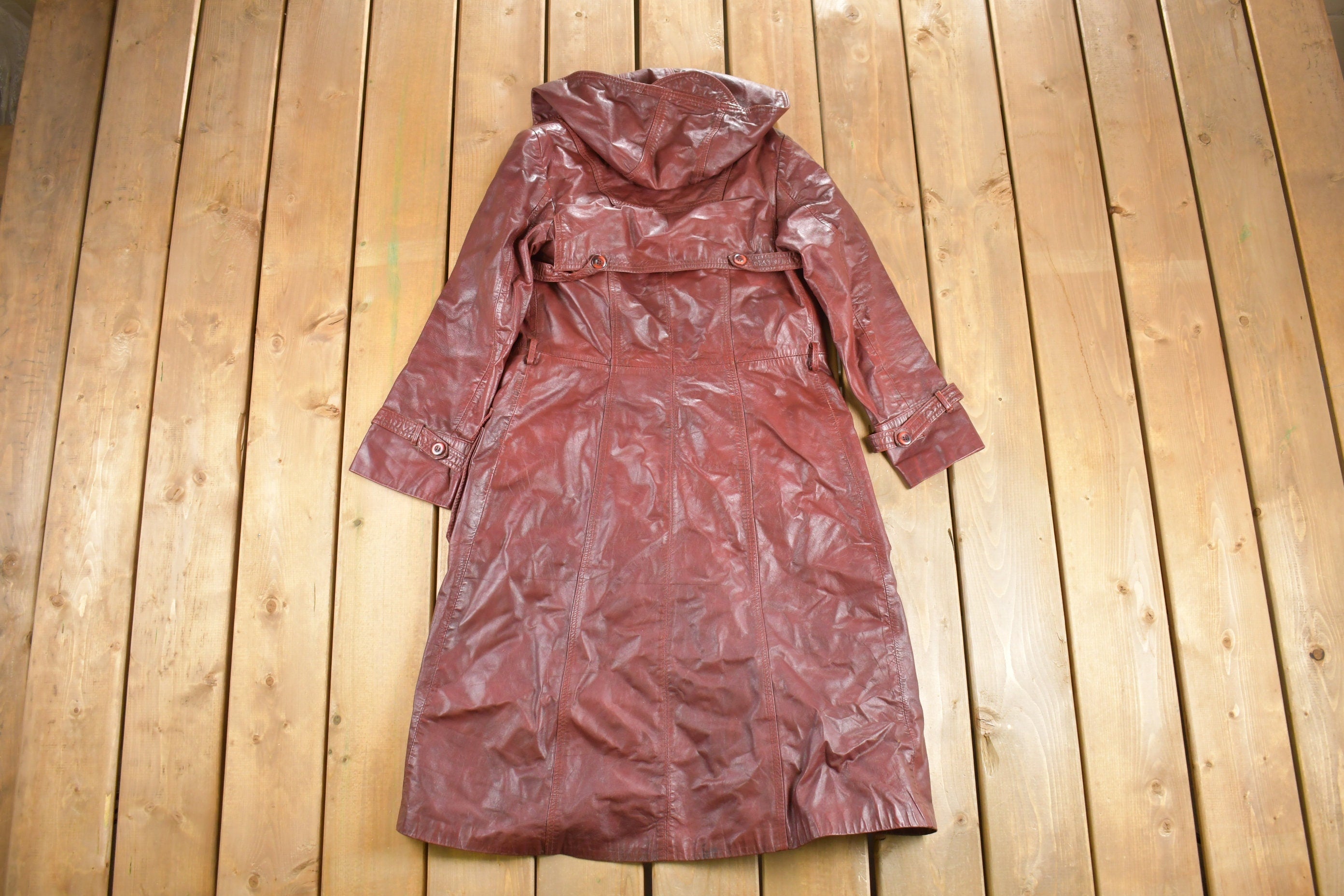 Vintage 1980s Full Length Hooded Leather Jacket