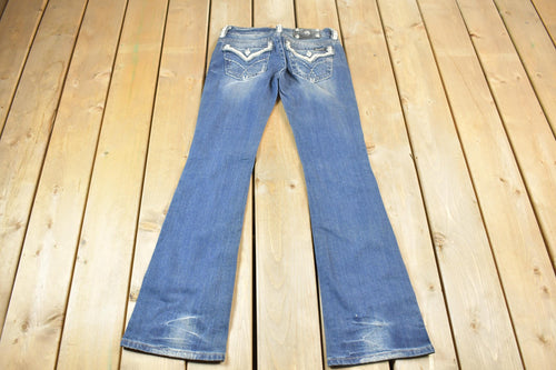 Vintage Y2K Miss Me Bedazzled Low Rise Jeans Size 26x32 / Boot Cut Jeans / Y2K Style / Embroidered Jeans / 2000s / Contrast Stitching