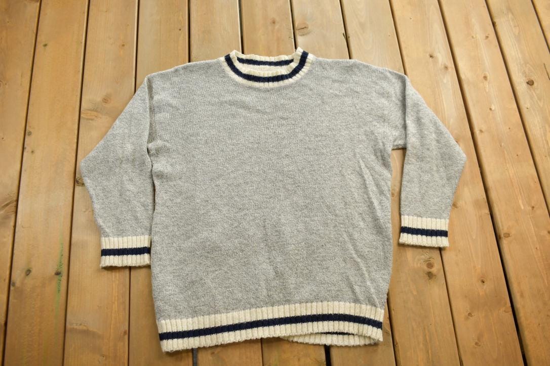 Vintage 1990s Peach Tree Neutral Striped Knit Sweater
